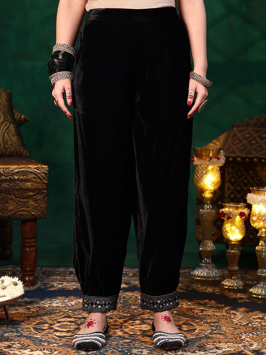 Libas Ethnic Motifs Embroidered Straight Velvet Sequinned Kurta with Salwar & Dupatta