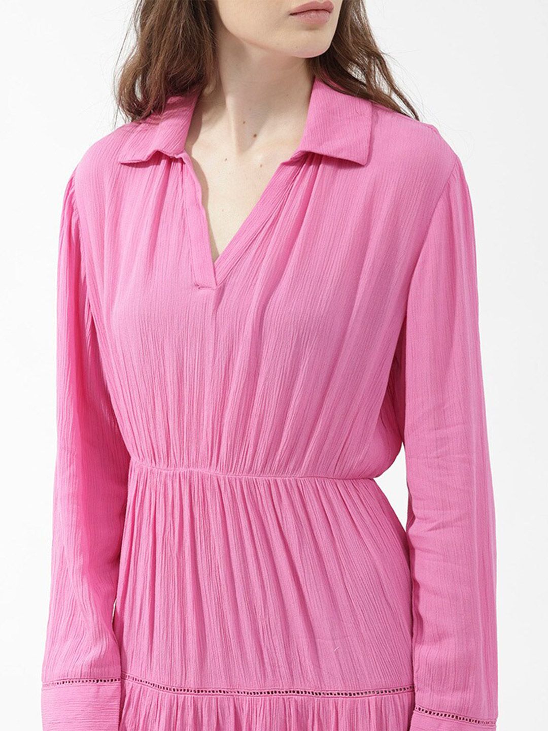 RAREISM Shirt Collar Tiered A-Line Dress