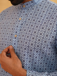 SOJANYA Kurta Linen Kapas Bercetak Geometrik Lelaki