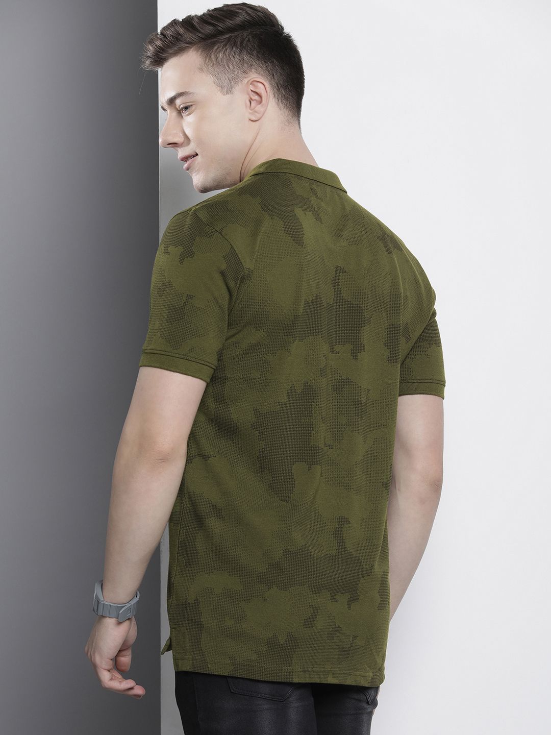 The Indian Garage Co Men Camouflage Printed Polo Collar T-shirt