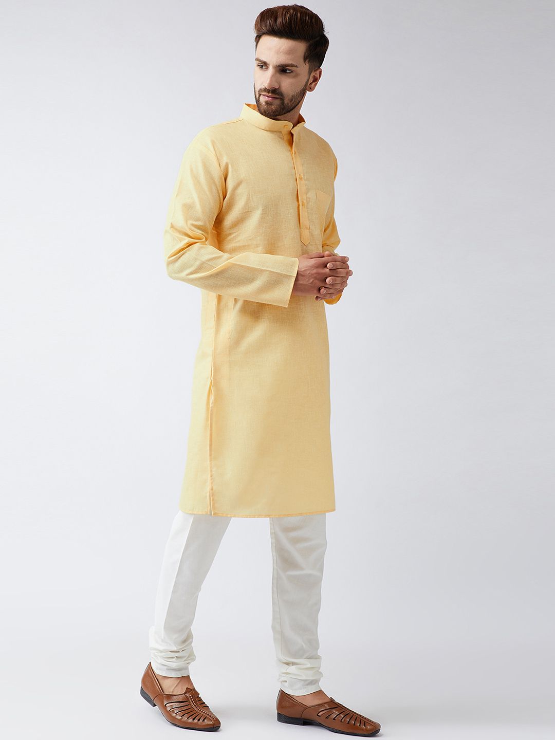 SOJANYA Lelaki Kuning Solid Kurta Lurus