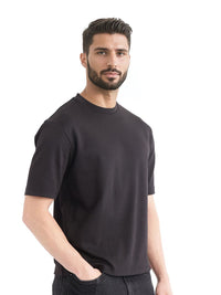 RARE RABBIT Men Solid Round Neck Cotton Oversized T-shirt