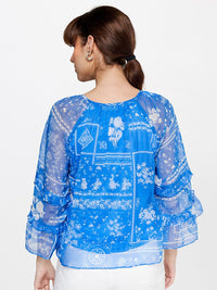 AND Floral Printed Tie-Up Neck Flared Sleeves Top