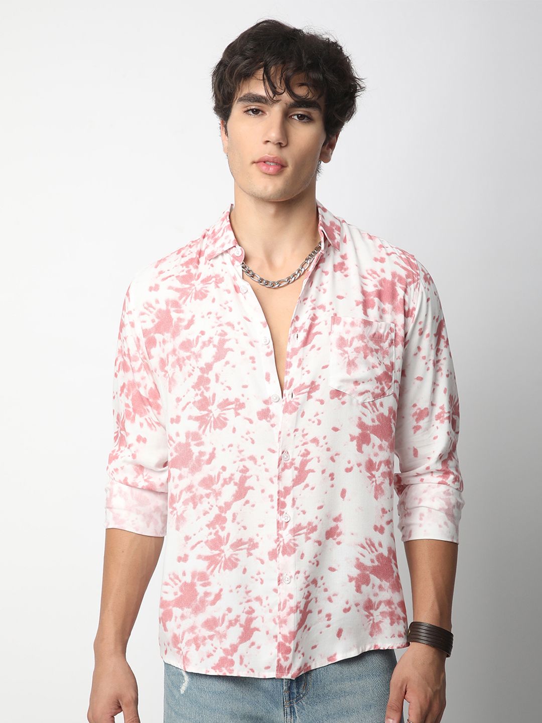 VASTRADO Men Classic Spread Collar Tie and Dye Printed Slim Fit Casual Shirt