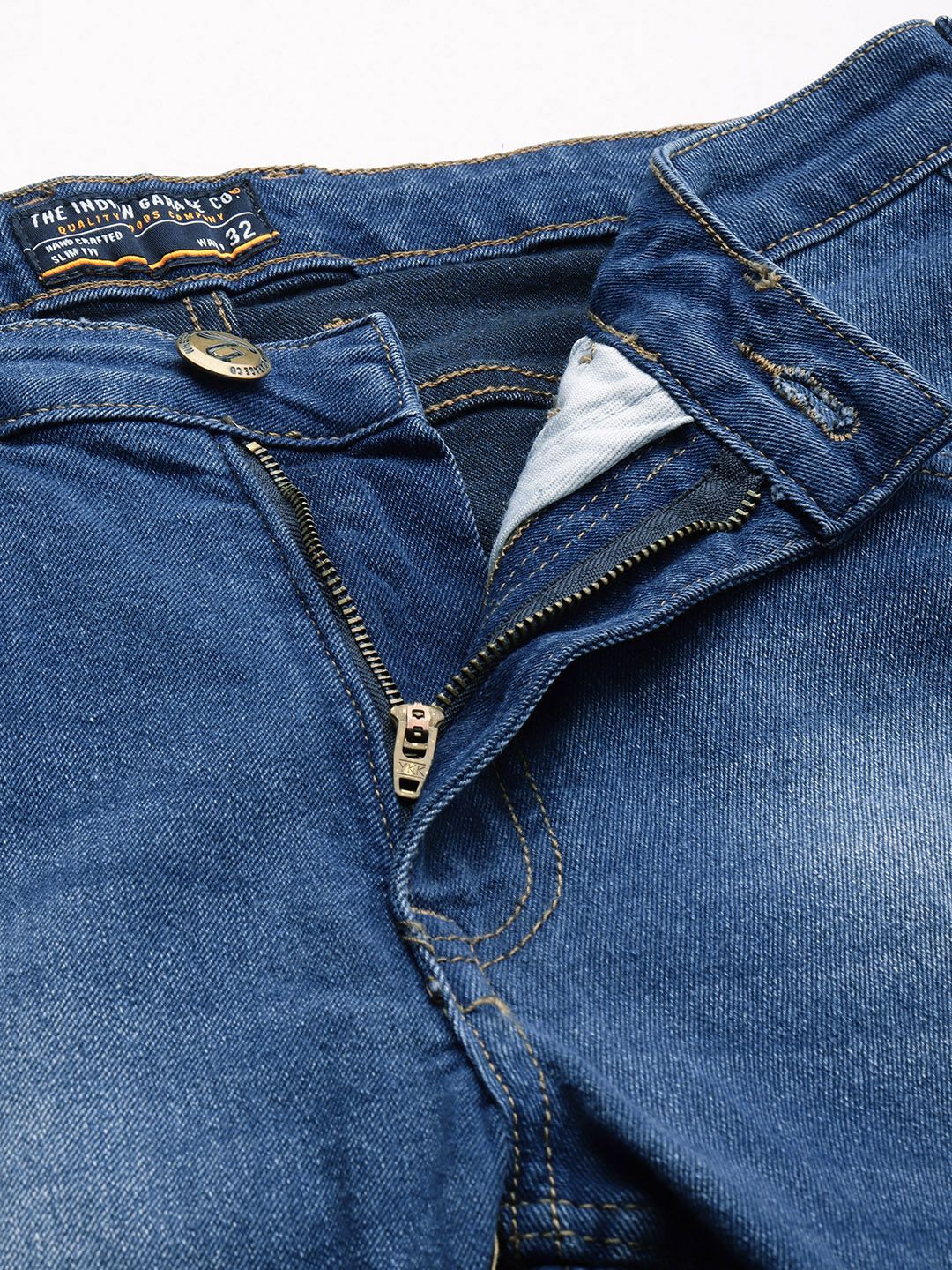 The Indian Garage Co Men Navy Blue Slim Straight Fit Light Fade Stretchable Jeans