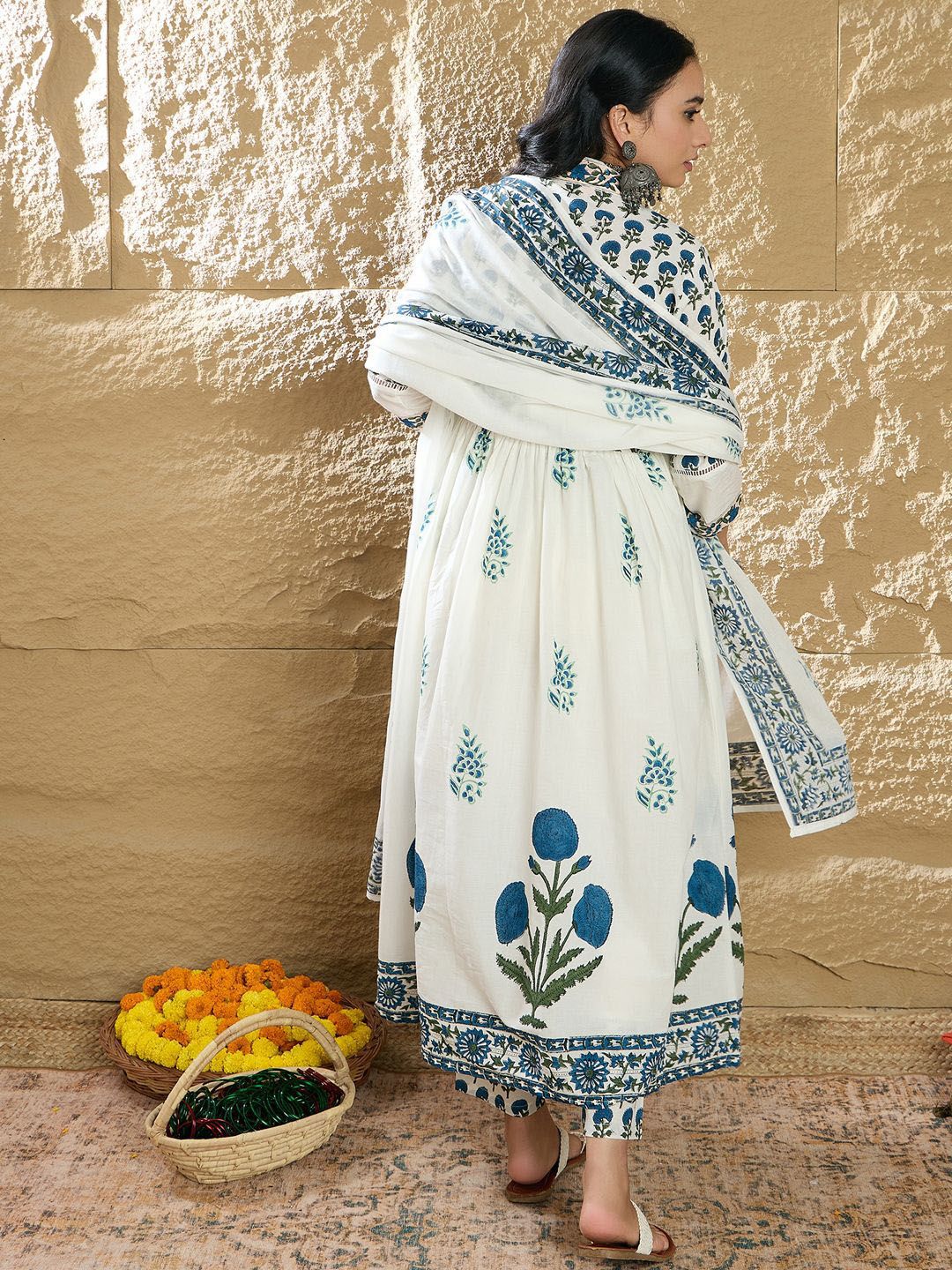 Indo Era Women Printed Empire Pure Cotton Kurta with Trousers & With Dupatta
