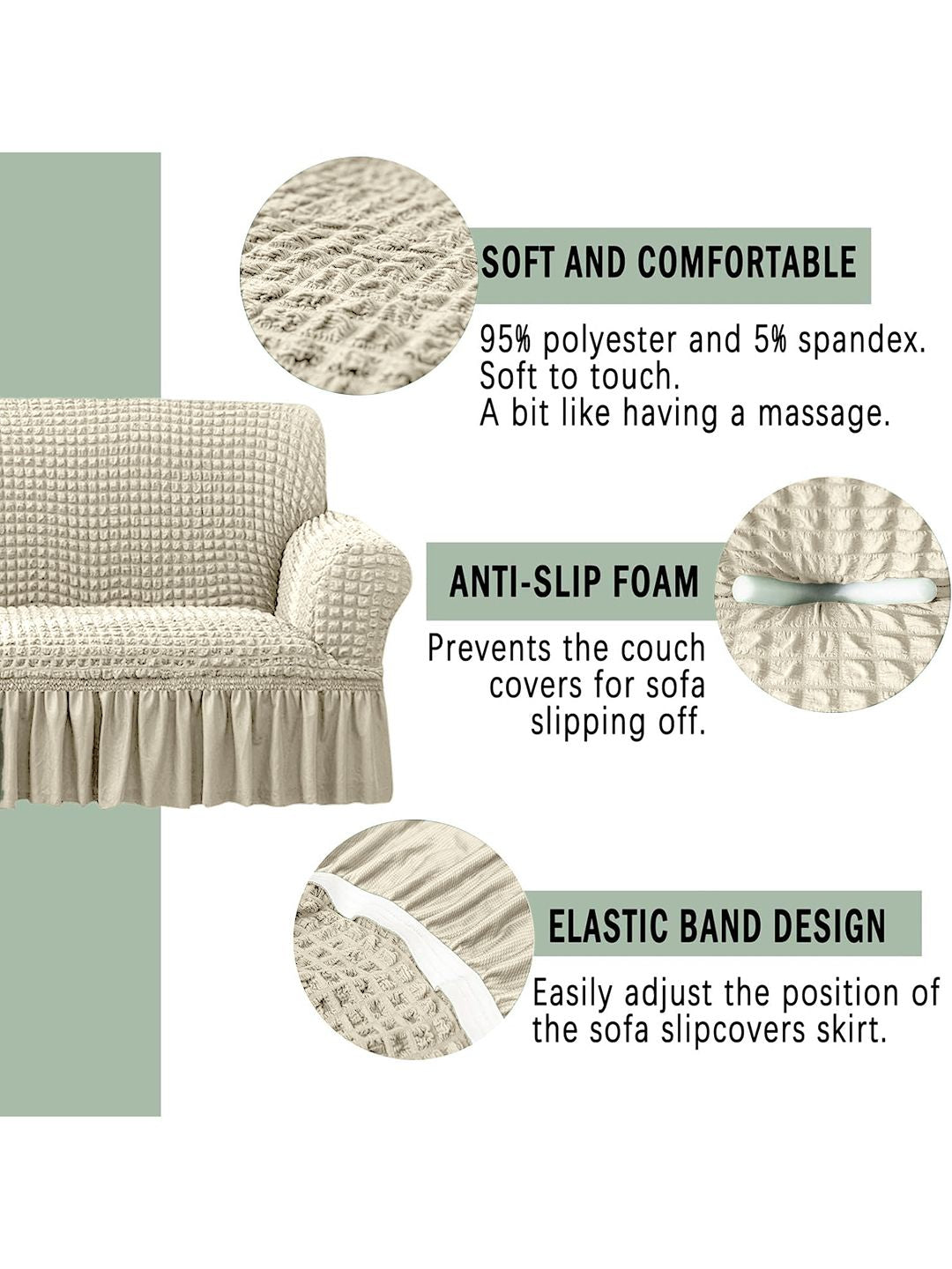 Cortina Beige Self-Design Stretchable 2-Seater Sofa Cover