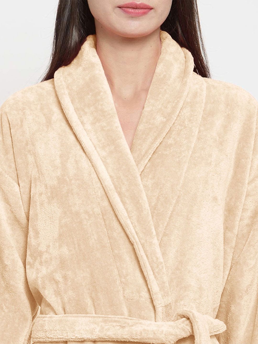 MYTRIDENT White Pure Cotton Bath Robe With 2 Front Pockets