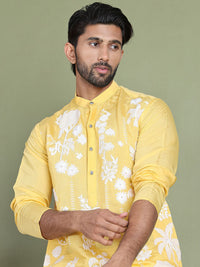 Jompers Floral Embroidered Band Collar Straight Kurta