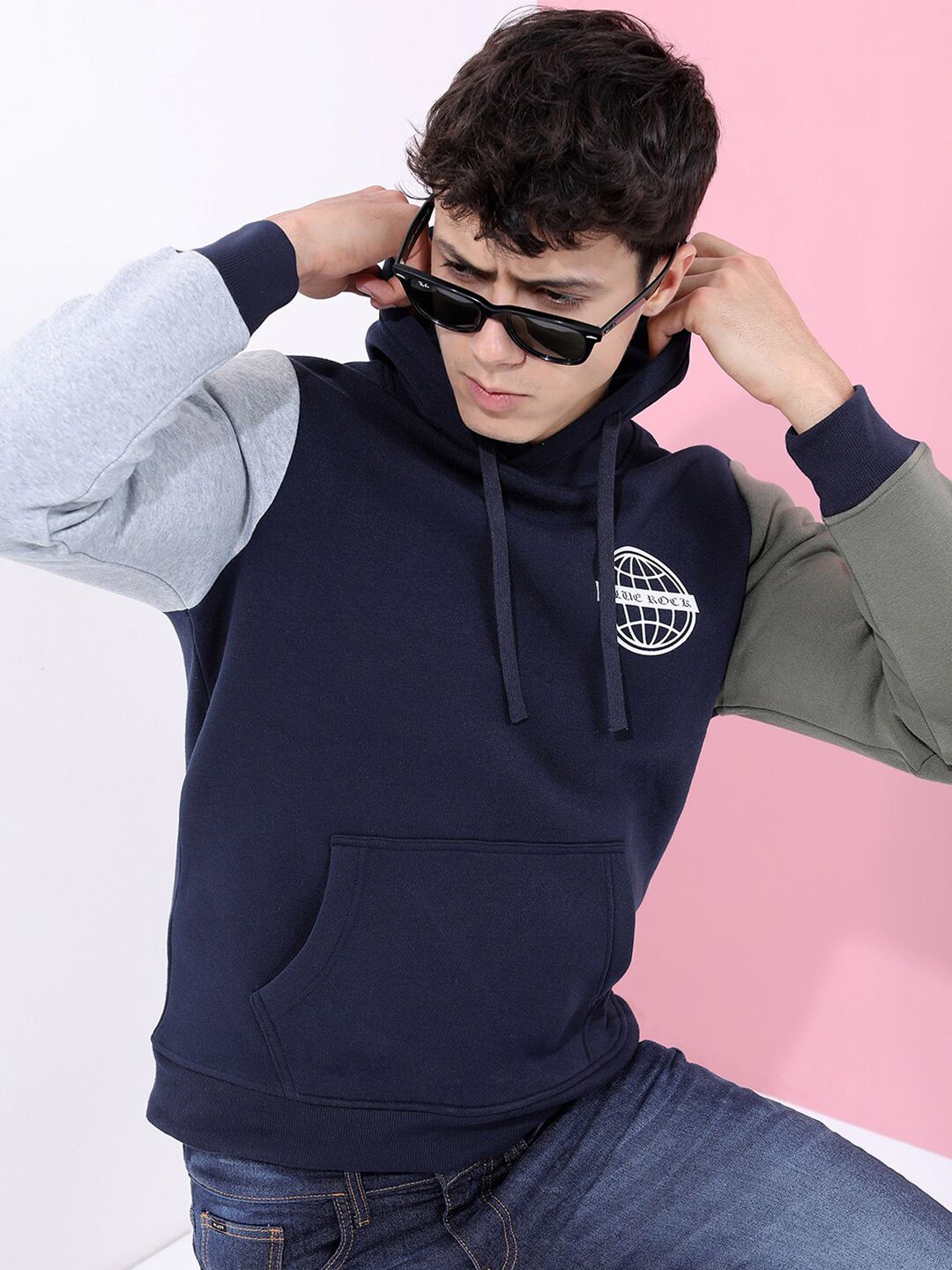 HIGHLANDER Men Navy Blue Hooded Sweatshirt