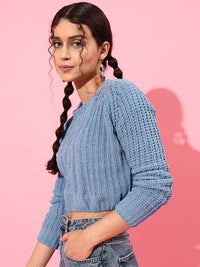 STREET 9 Women Beautiful Blue Cable Knit Sweater