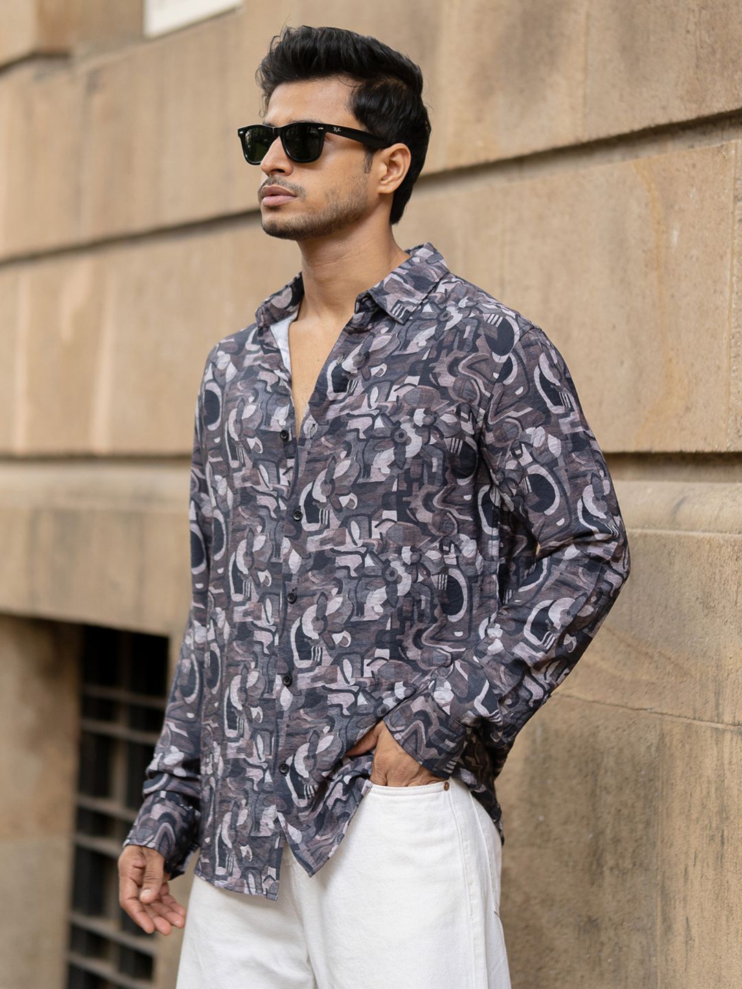 Powerlook Men Spread Collar Abstract Printed Cotton Casual Shirt