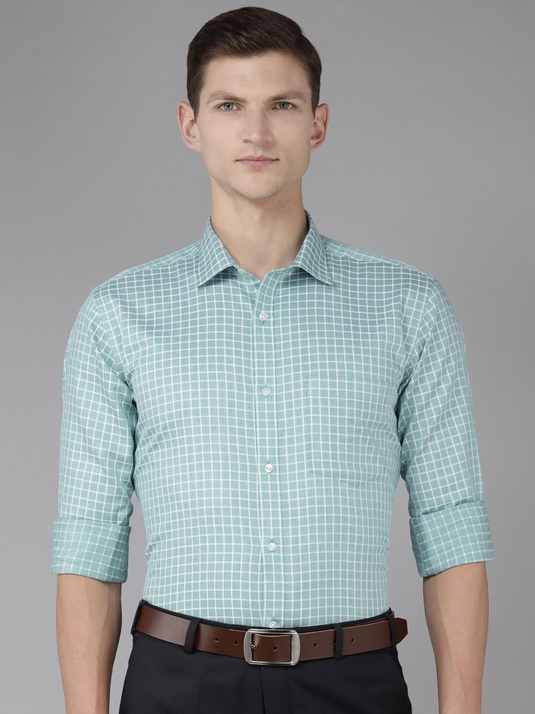 Park Avenue Men Pure Cotton Slim Fit Grid Tattersall Checks Opaque Formal Shirt