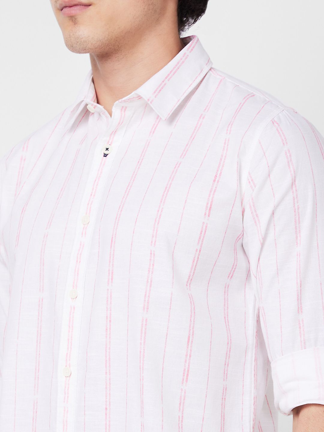SPYKAR Vertical Striped Spread Collar Long Sleeves Cotton Casual Shirt