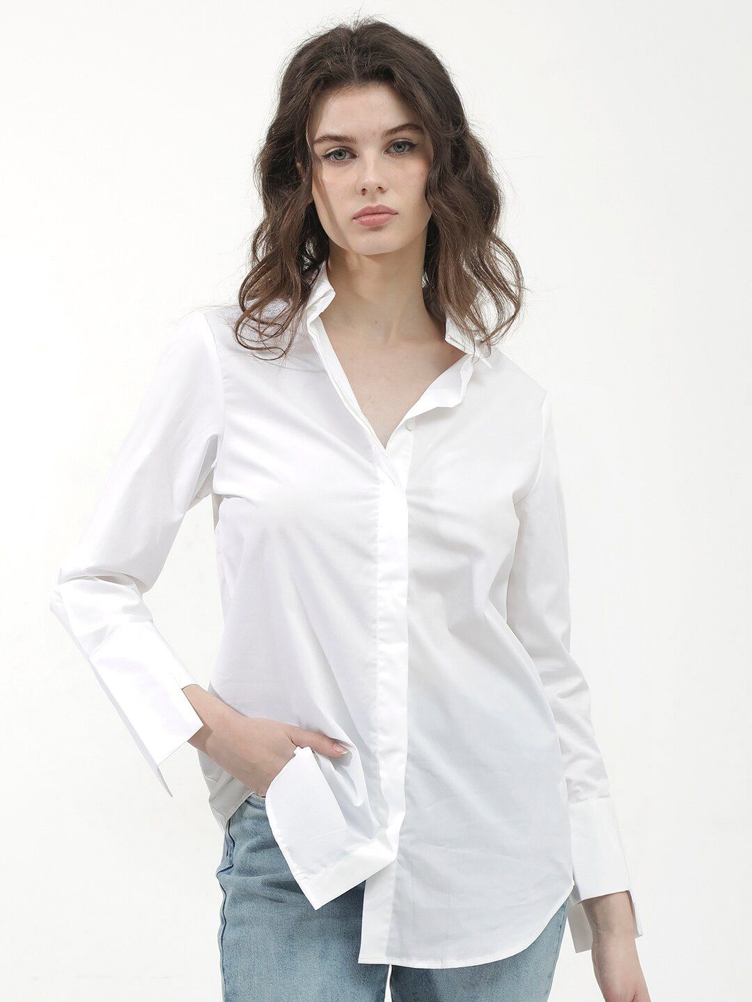 RAREISM Classic Spread Collar Opaque Casual Shirt