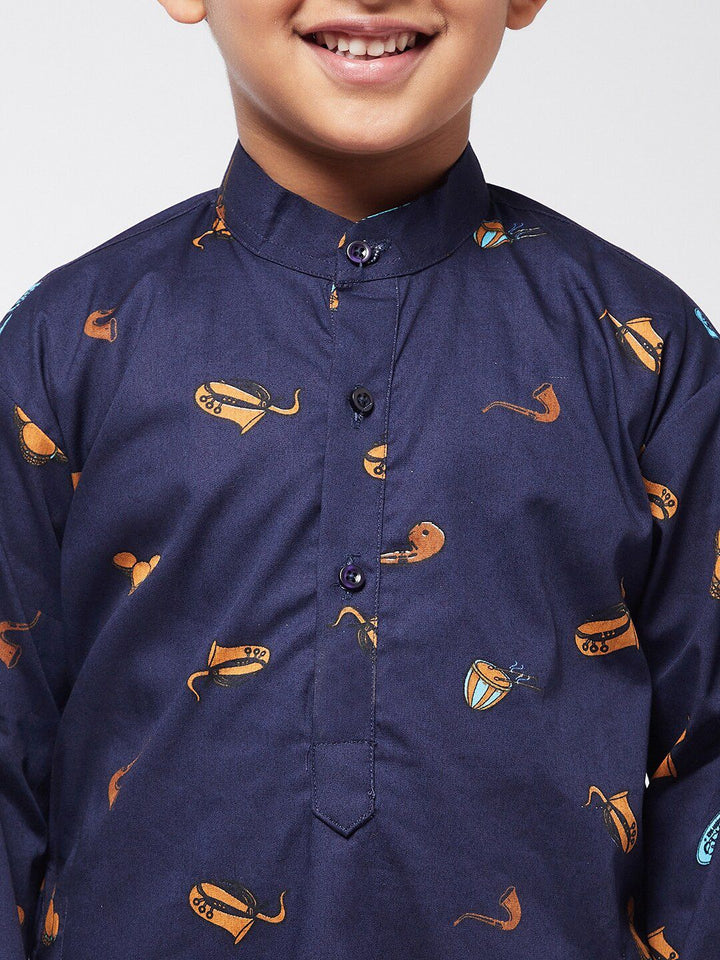 SOJANYA Boys Navy Blue Printed Kurta