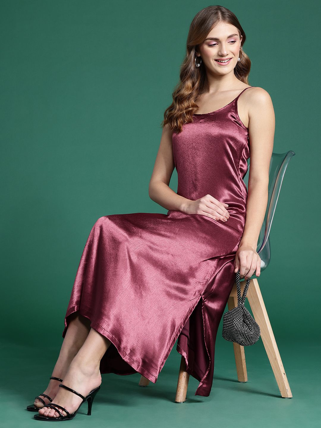 DressBerry Satin A-Line Midi Dress