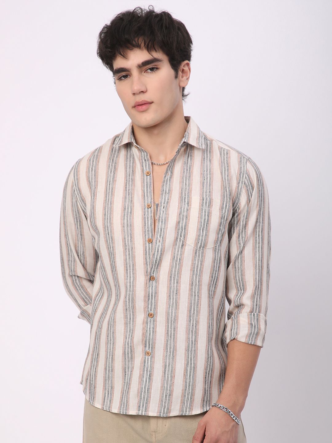 VASTRADO Men Classic Slim Fit Multi Stripes Opaque Striped Casual Shirt
