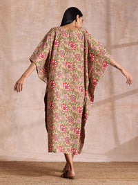 Pakaian Cotton Cotton Kaftan Midi yang bercetak bunga