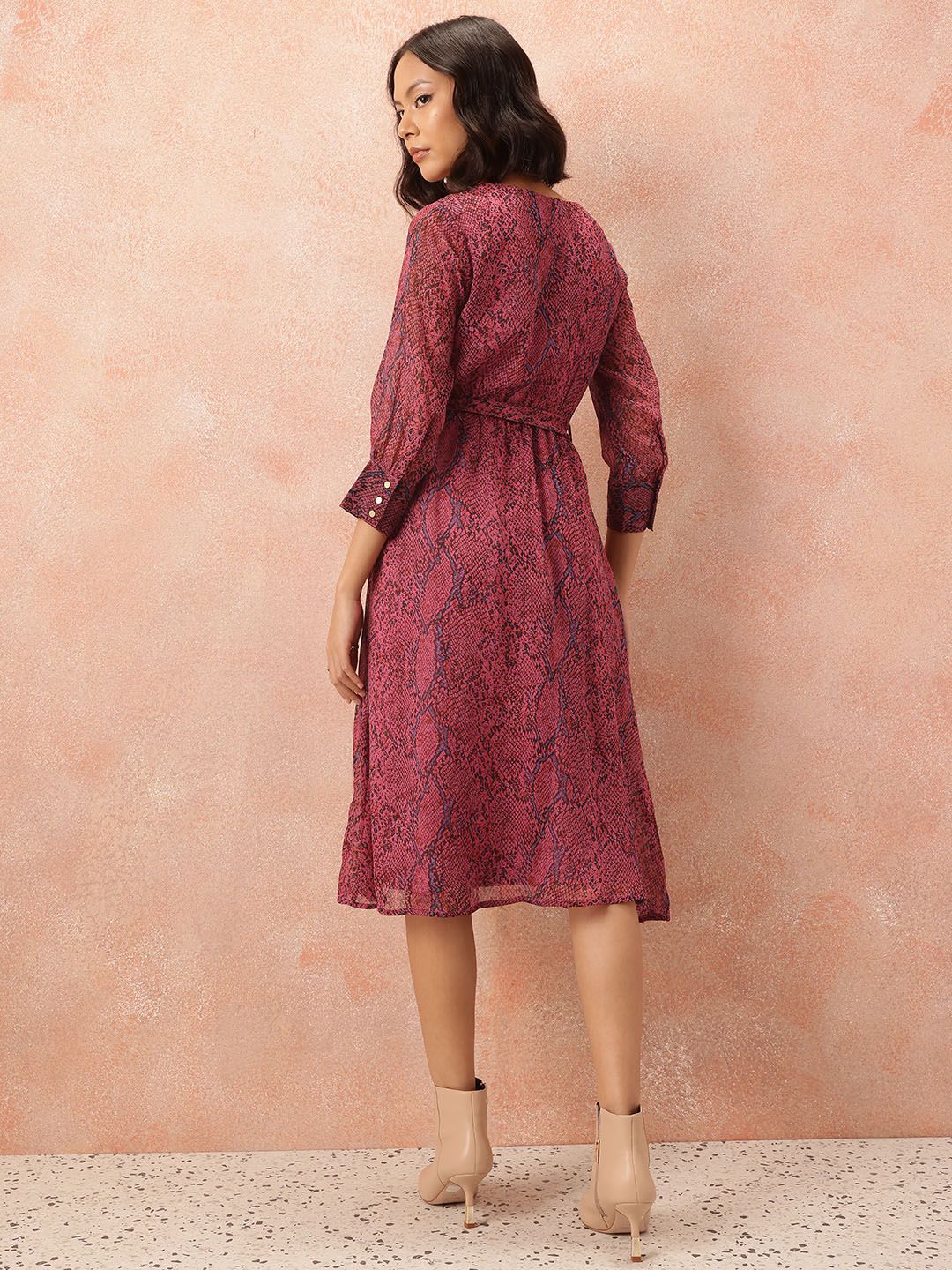 all about you Animal Print Midi Wrap Dress with Belt