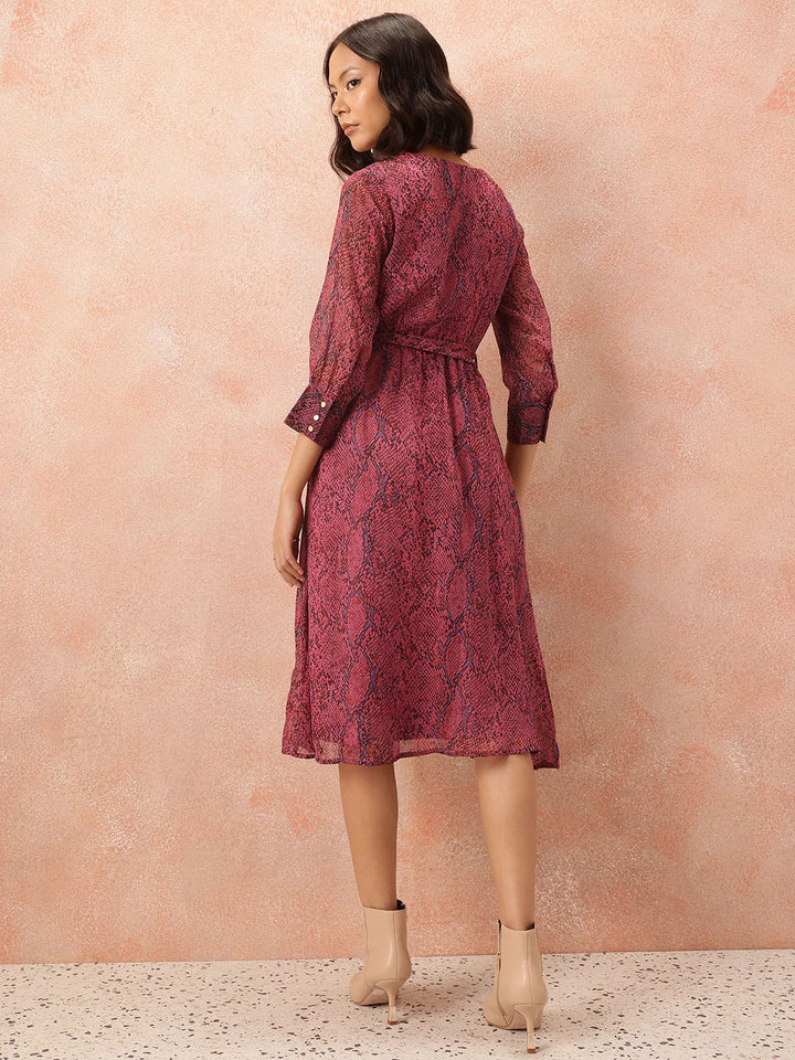 all about you Animal Print Midi Wrap Dress with Belt