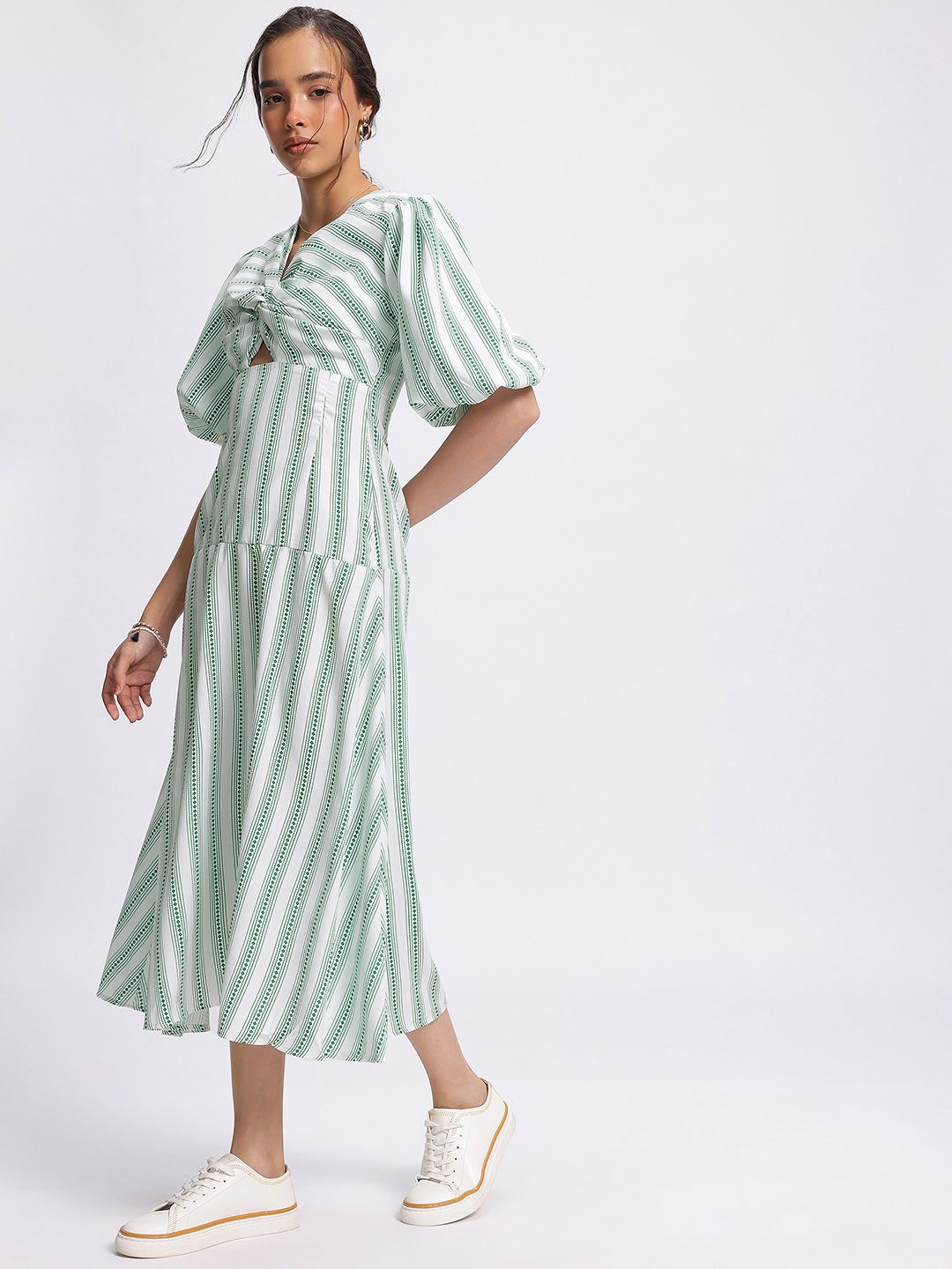 DressBerry Twisted Touch Striped Midi A-line Dress