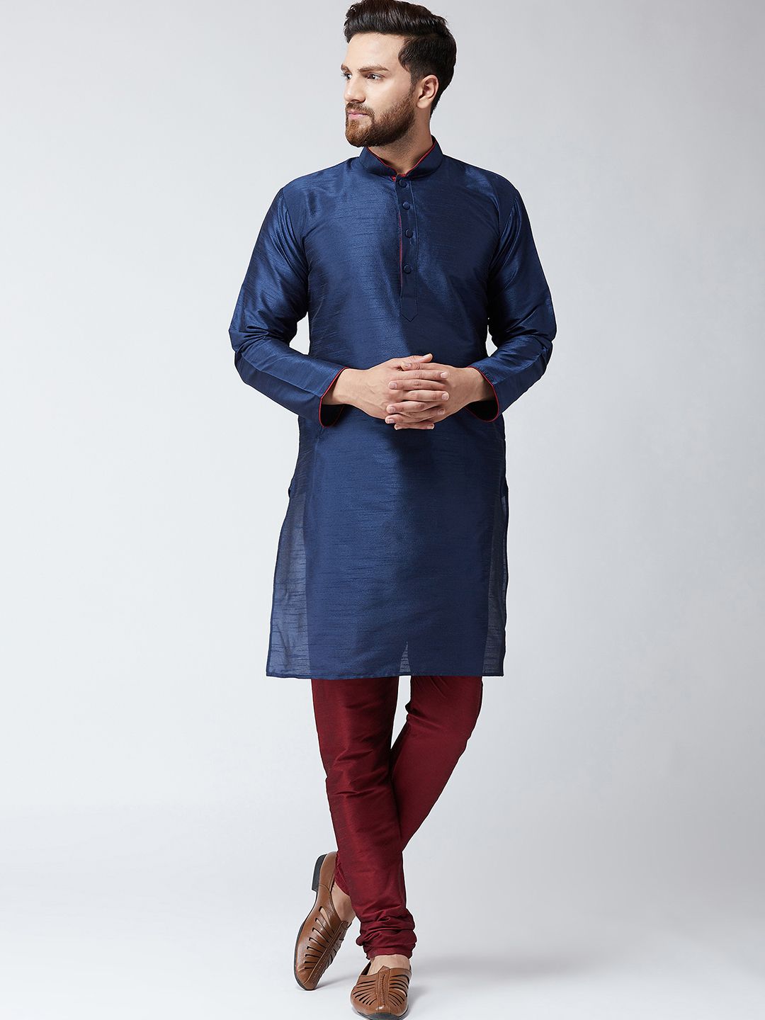 SOJANYA Men Navy Blue Solid Straight Kurta