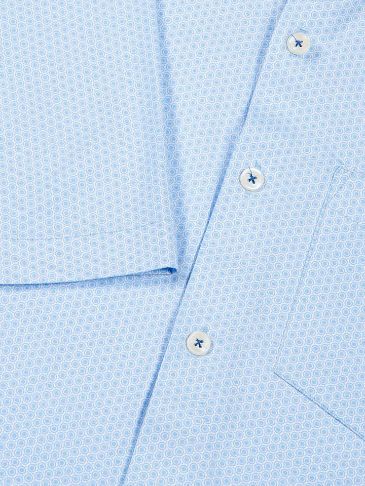 Thomas Scott Men Classic Slim Fit Spread Collar Micro Ditsy Printed Cotton Knitted Shirt
