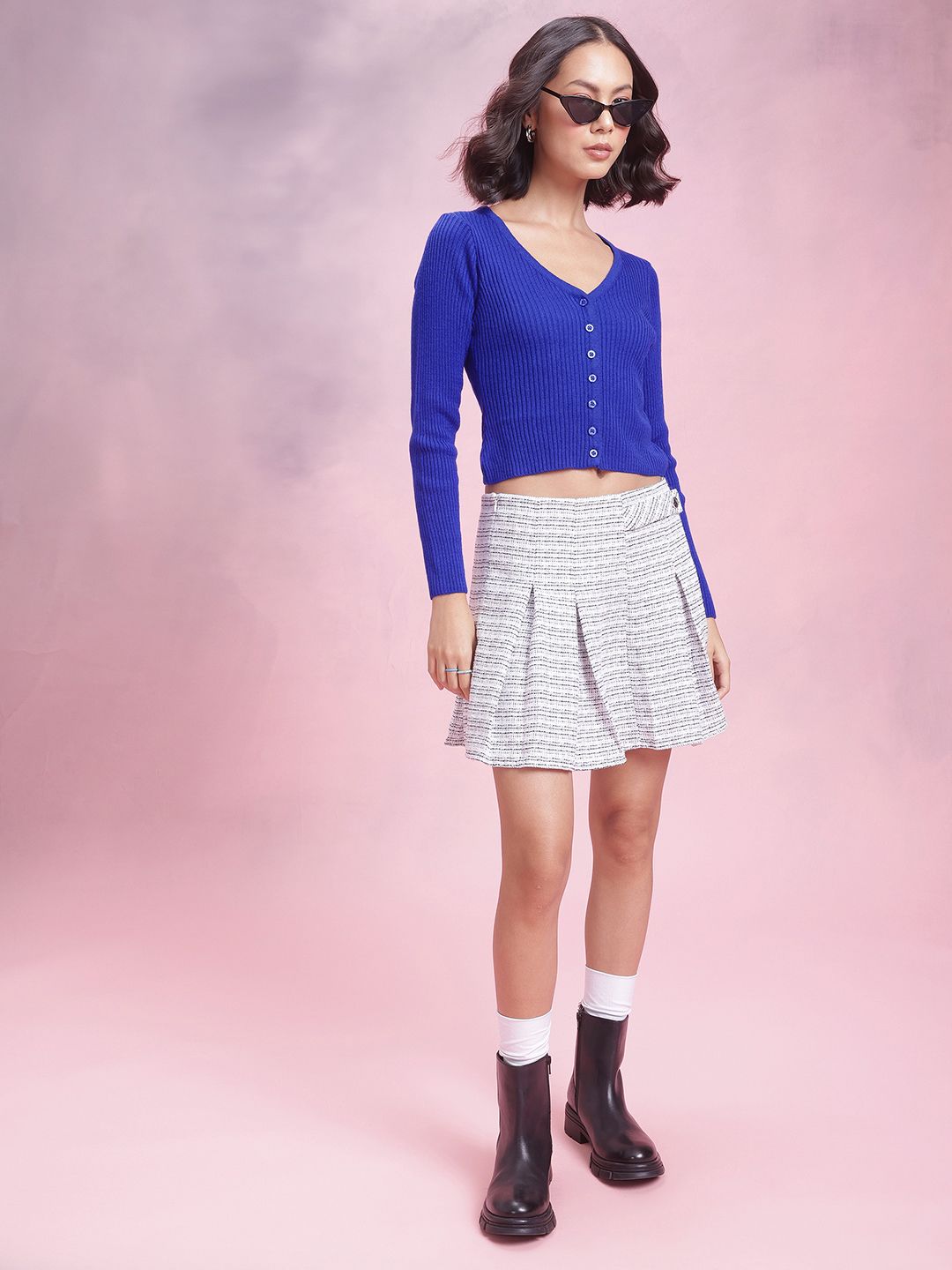 DressBerry Ribbed Crop Length Acrylic Cardigan
