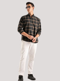 ADRO Tartan Checked Spread Collar Baju Kasual Kapas Lengan Panjang