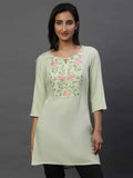 AURELIA Floral Embroidered Keyhole Neck Straight Kurti