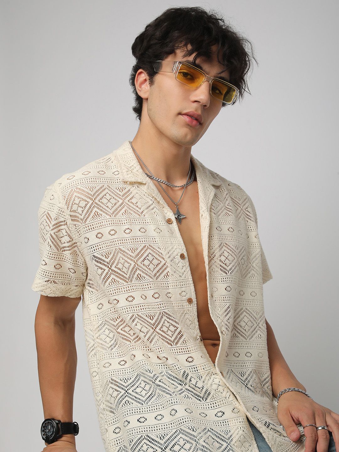 VASTRADO Men Classic Cuban Collar Ethnic Motifs Cotton Oversized Casual Shirt