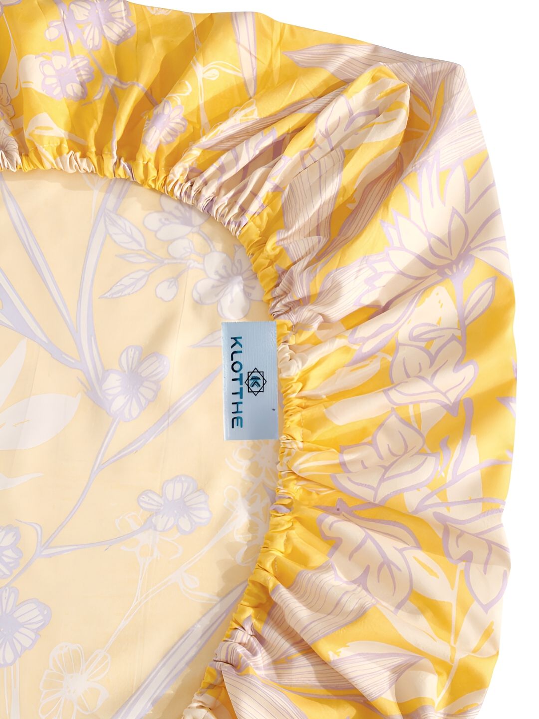 KLOTTHE Yellow Floral Printed 300TC Fitted Double King Bedsheet With 2 Pillow Covers