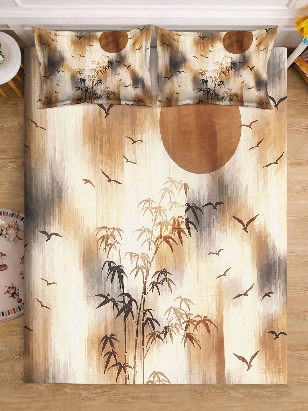 Moda Rapido X KLOTTHE Beige Floral 400 TC King Bedsheet with 2 Pillow Covers