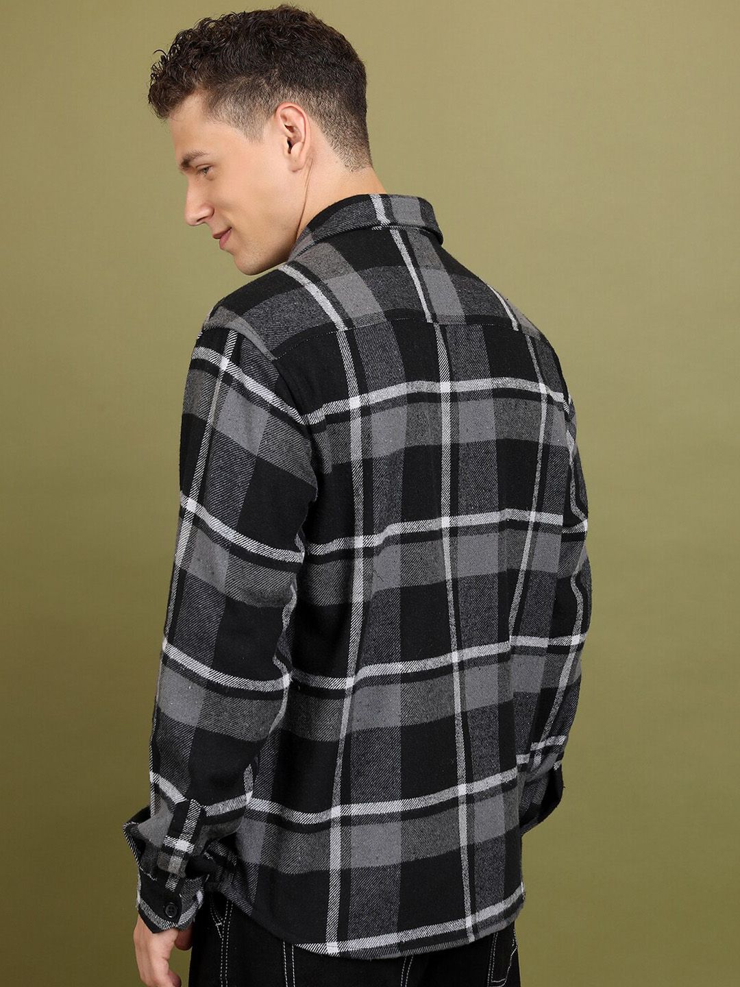 HIGHLANDER Checked Open Front Bomber Flannel Shirt