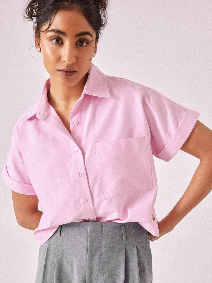The Label Life Spread Collar Boxy Casual Cotton Shirt