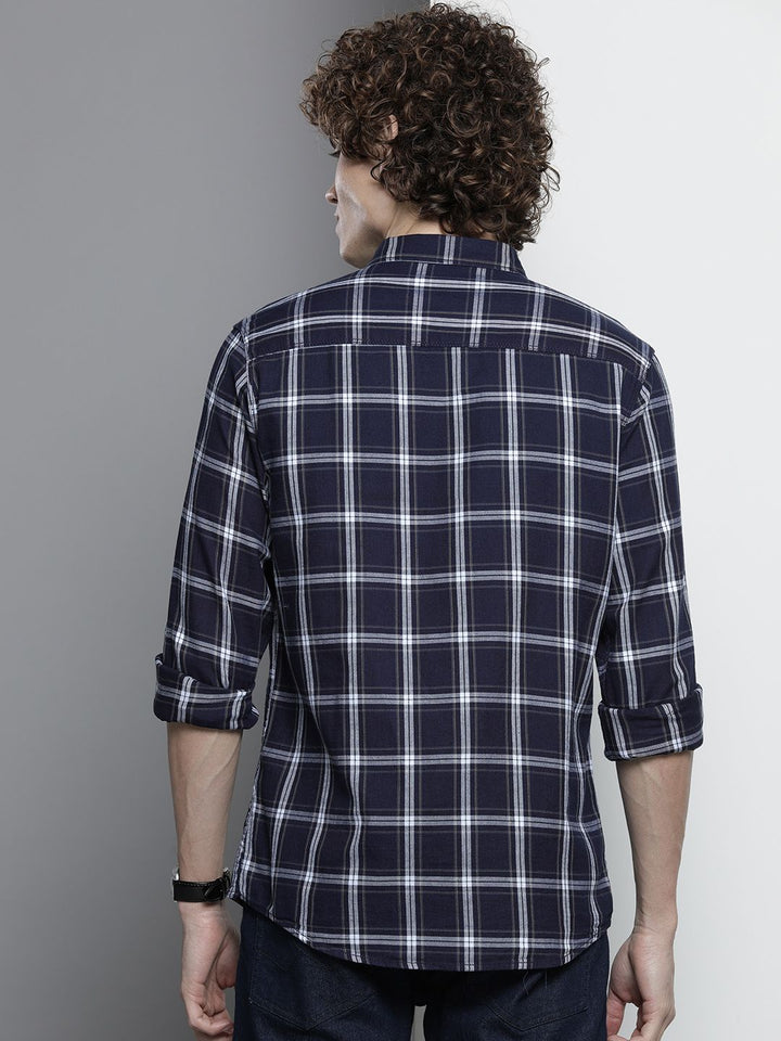 The Indian Garage Co Men Navy Blue Checked Casual Shirt