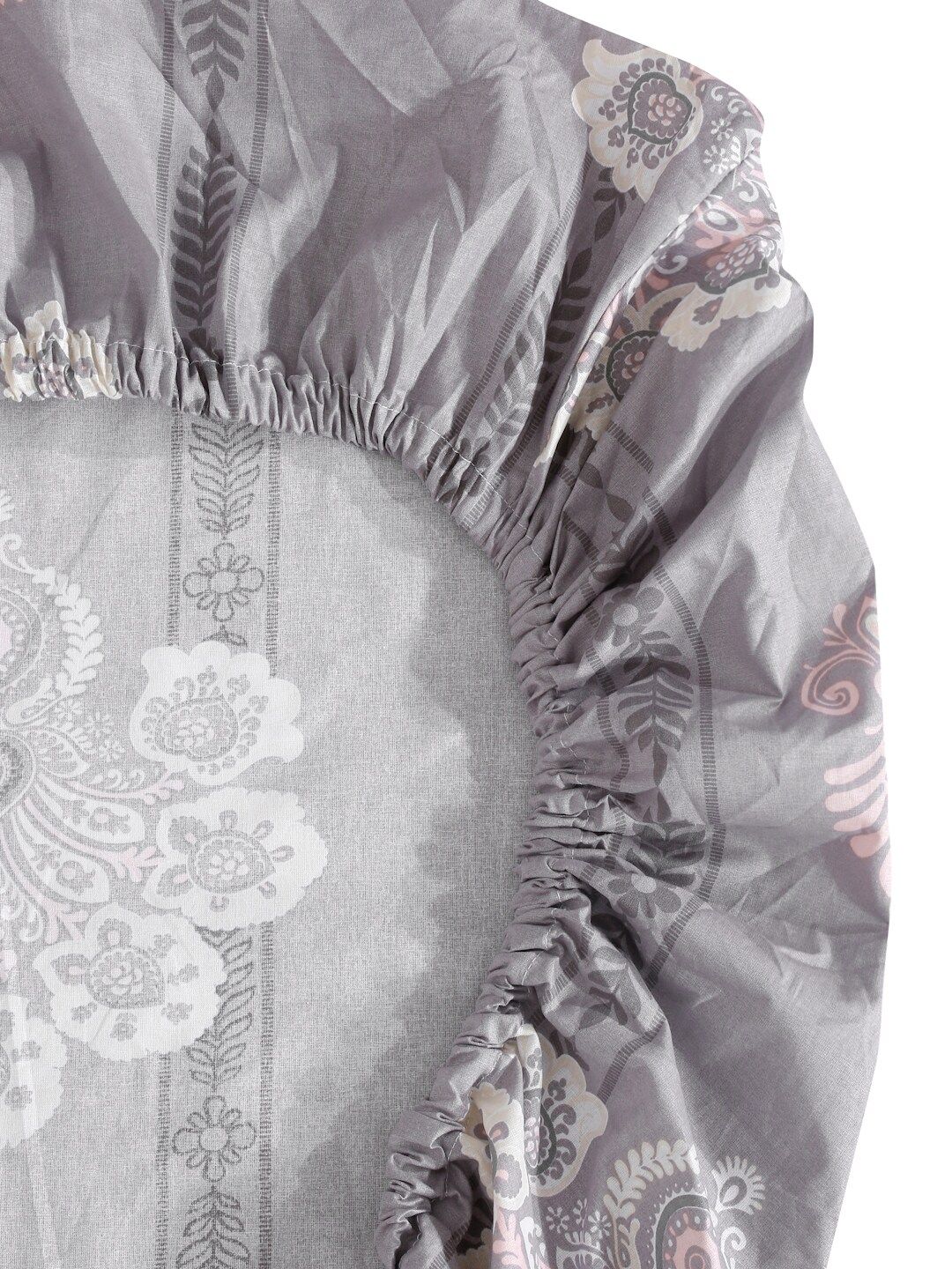 KLOTTHE Grey Floral Printed Dilengkapi 400 TC Kapas Cadar King & 2 Sarung Bantal
