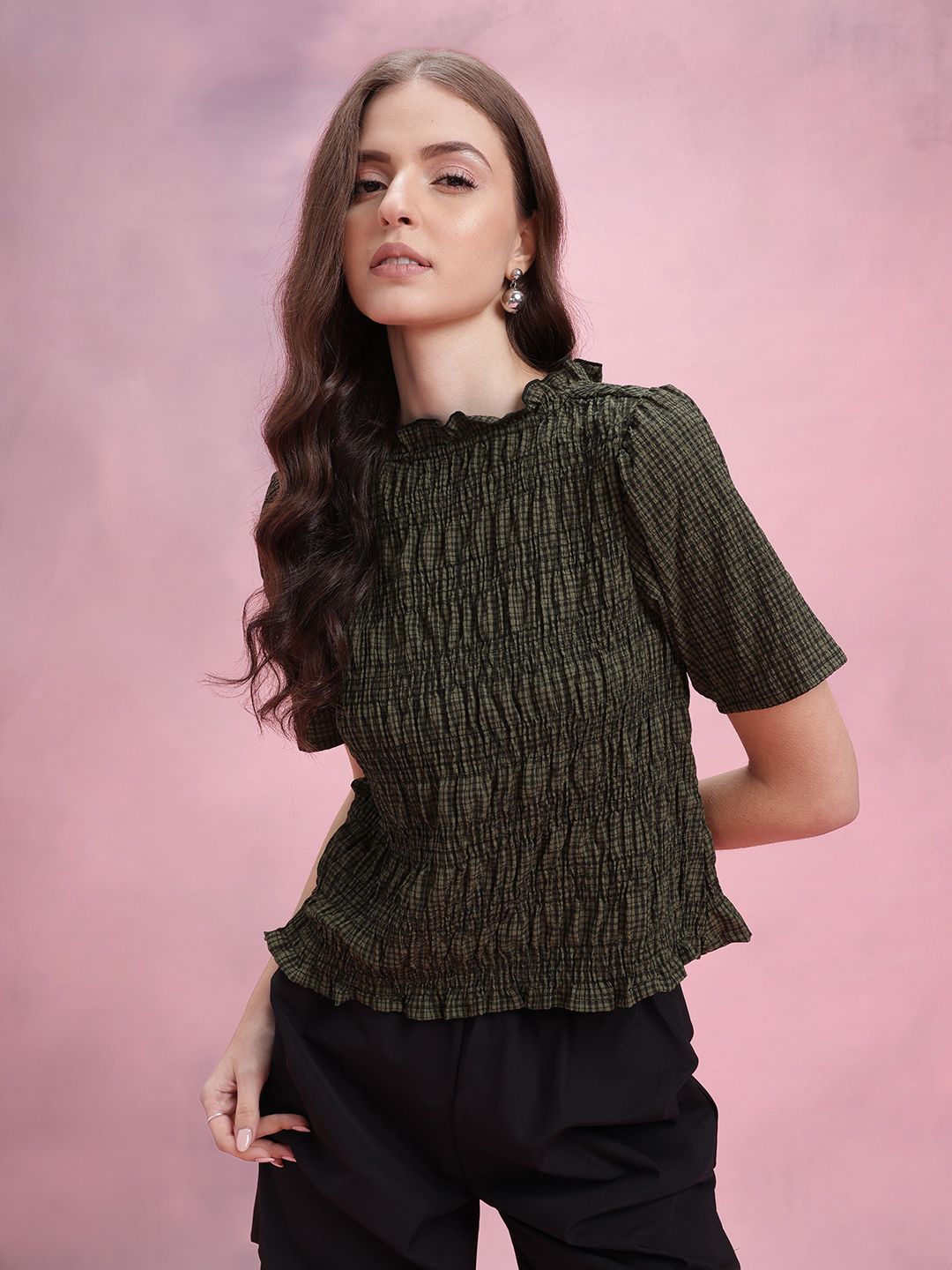 DressBerry Checked Smocked Top