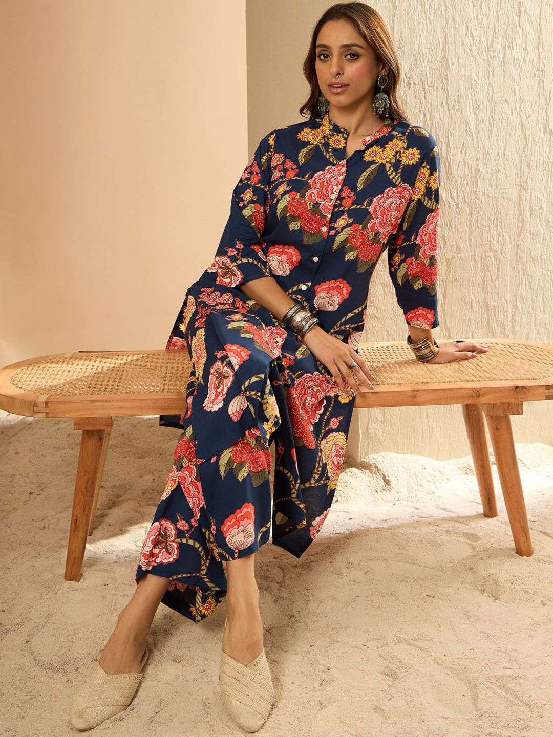 Indo Era Women Floral Printed Regular Kurta with Palazzos