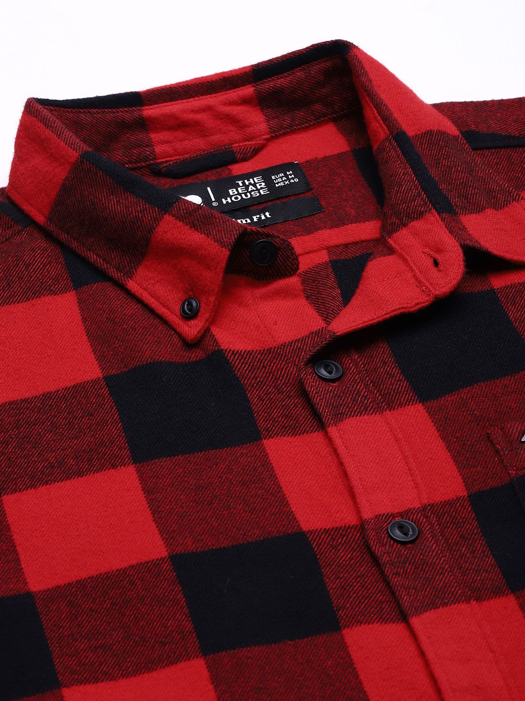 THE BEAR HOUSE Men Red Flannel Slim Fit Pure Cotton Checked Casual Shirt