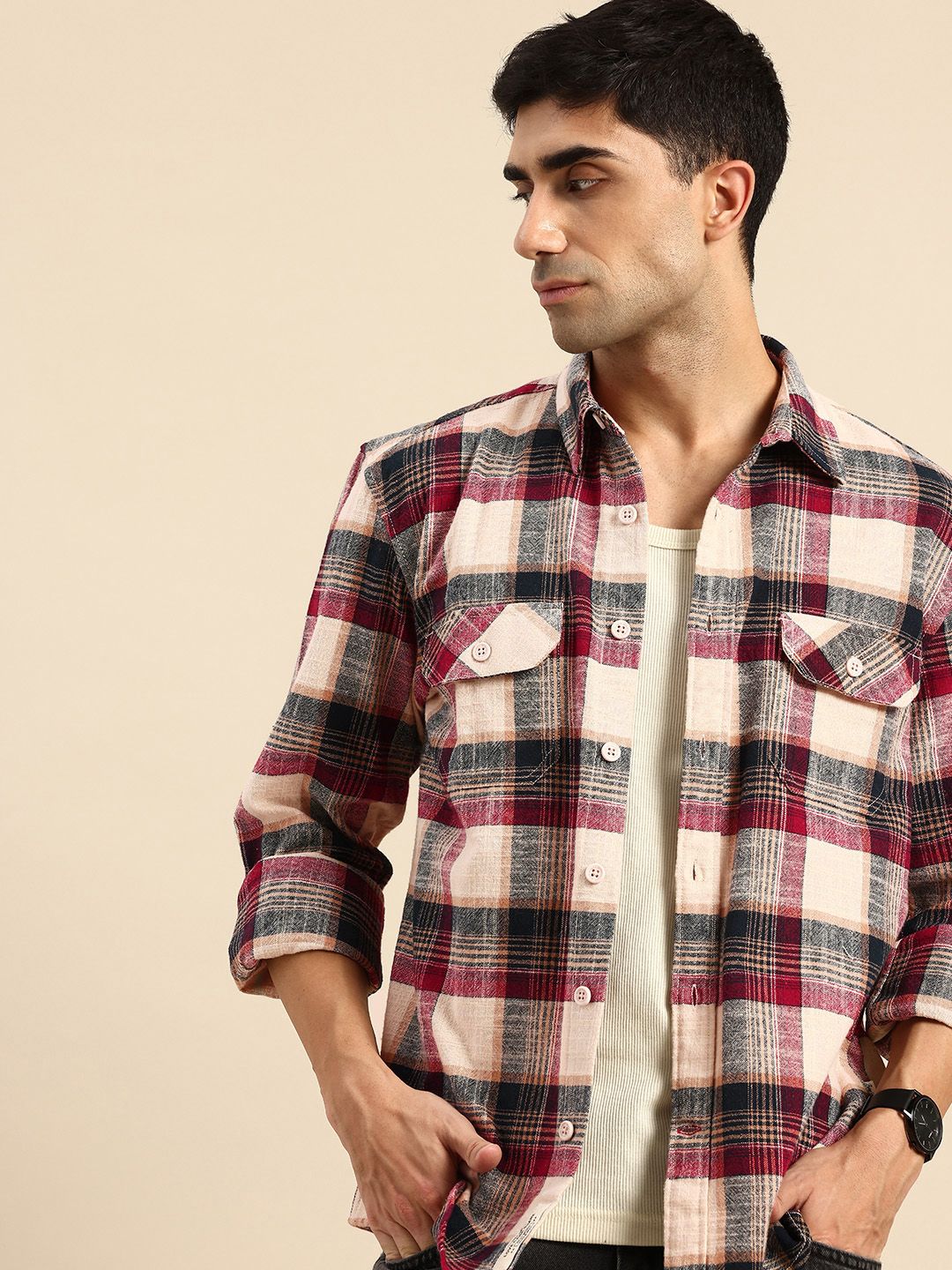 Being Human Checked Drop-Shoulder Sleeves Pure Cotton Casual Shirt