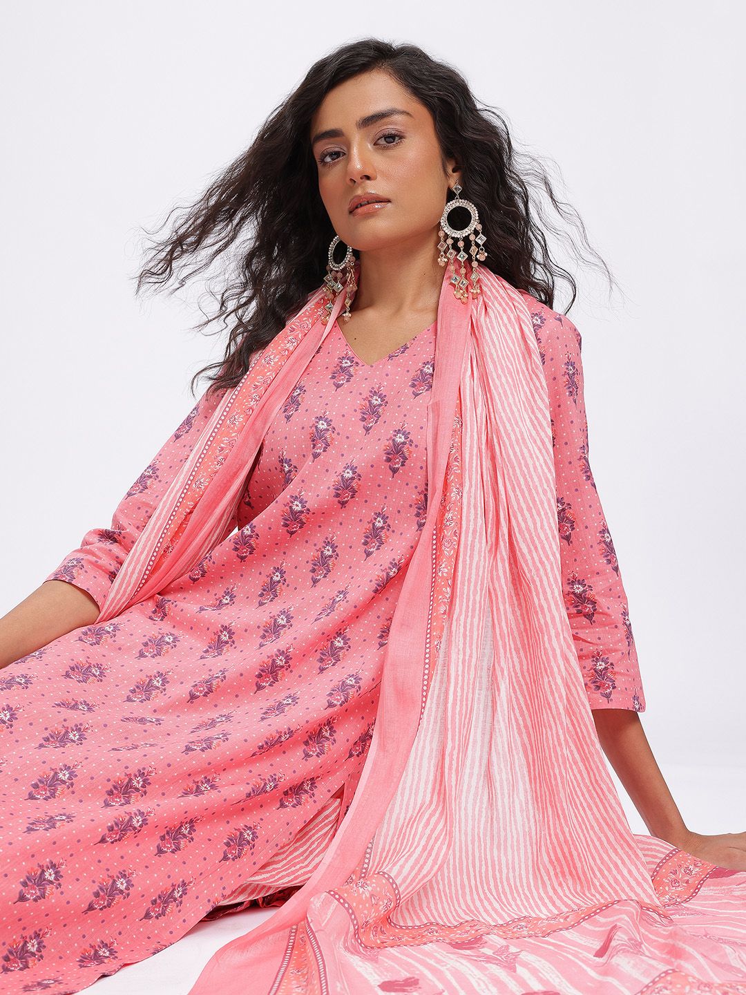 Anouk Printed Pure Cotton Kurta with Trousers & Dupatta