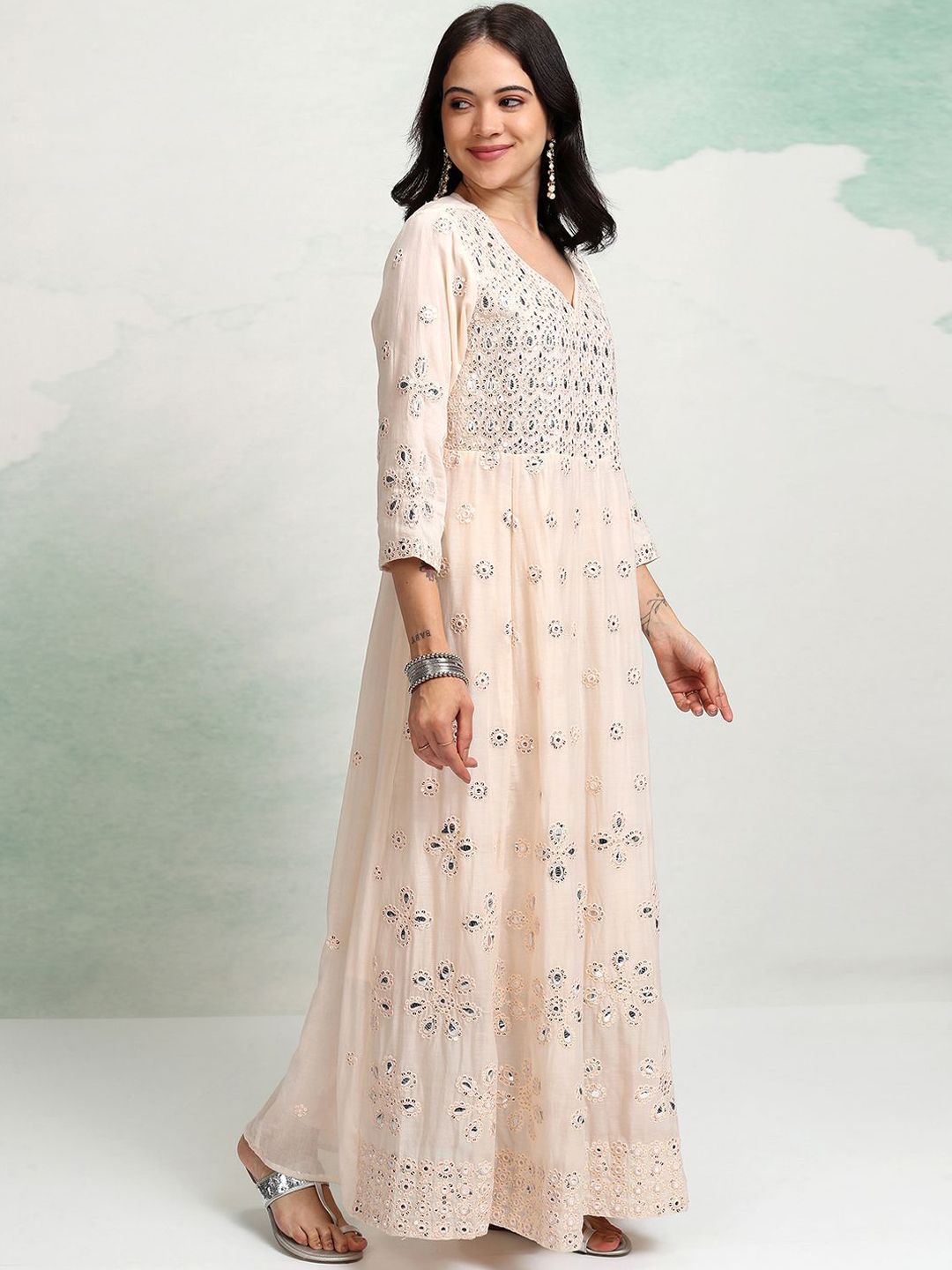 Vishudh Embroidered Regular Mirror Work Pure Cotton Anarkali Kurta Set