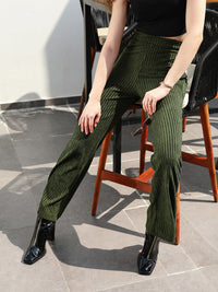 STREET 9 Women Olive Green Loose Fit High-Rise Trousers