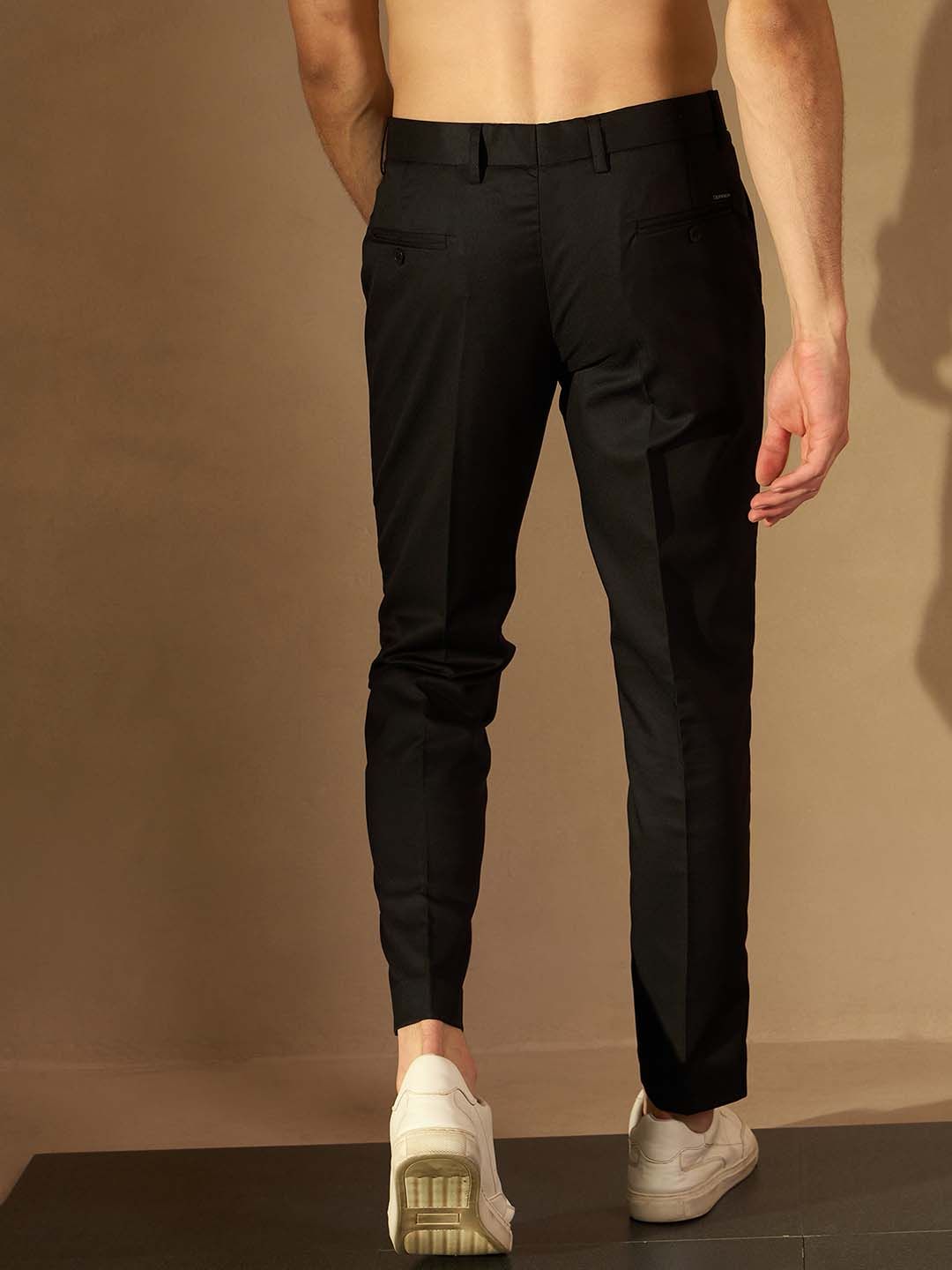 DENNISON Men Black Tapered Fit Cropped Trousers