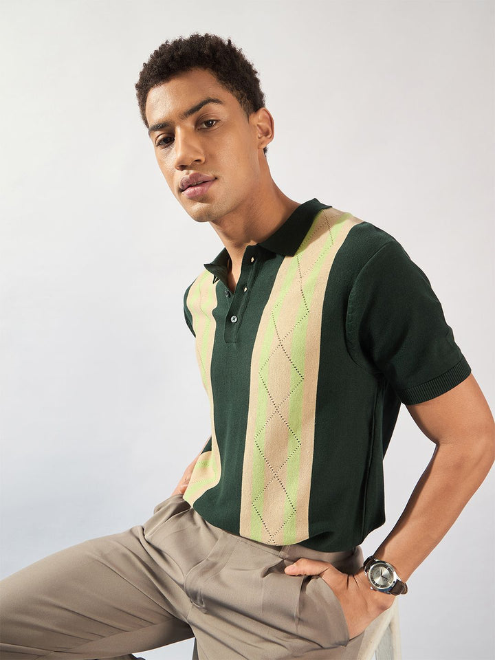 DENNISON Textured Polo Collar Knitted T-Shirt
