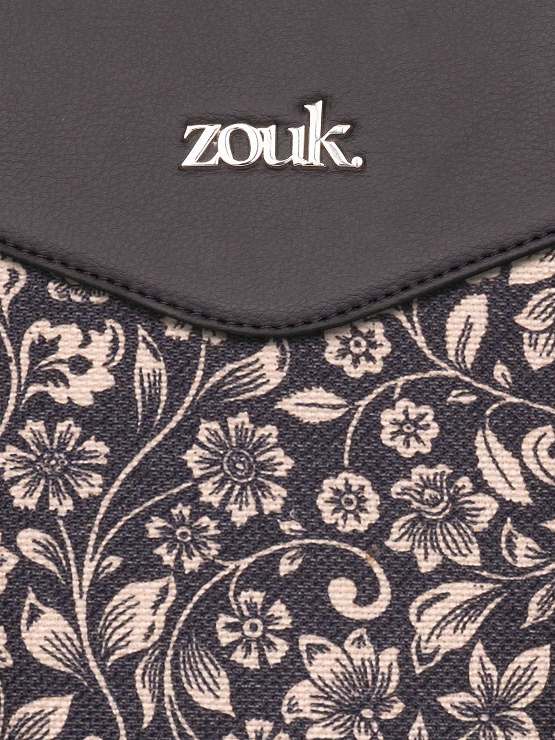 ZOUK Floral Printed Structured Jute Shoulder Bag