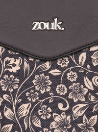 ZOUK Floral Printed Structured Jute Shoulder Bag