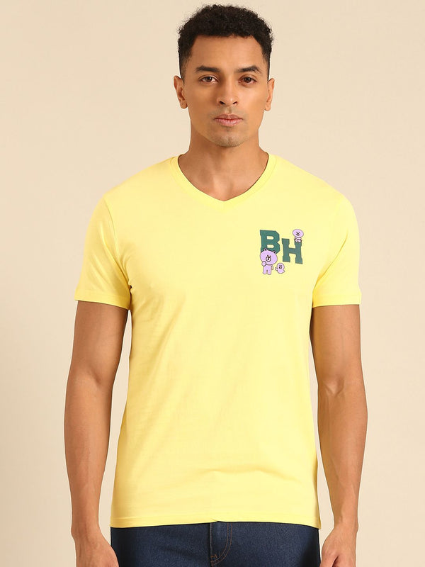 Menjadi T-shirt kapas V-neck manusia dengan cetakan yang minimum